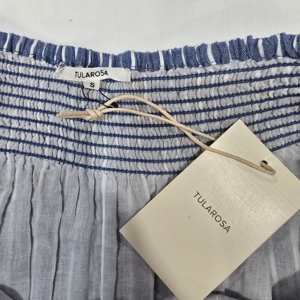 Tularosa Maida Ruffle Dress in Blue & White Stripe Small - Picture 7 of 12
